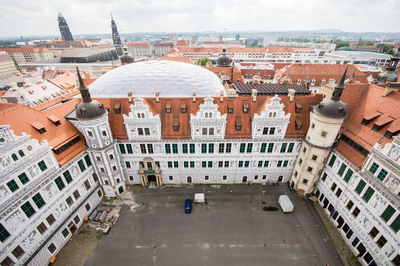 High angle view of buildings in town