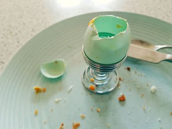 High angle view of drink on table