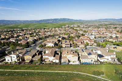 High angle view of townscape against sky