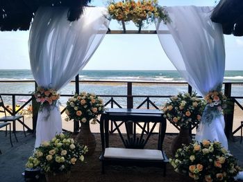 Scenic view of sea against blue sky