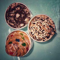 High angle view of breakfast on table