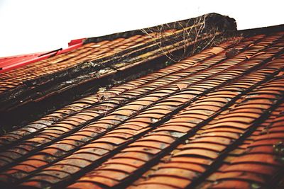 Low angle view of roof tiles against clear sky