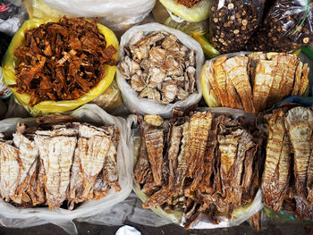 High angle view of food for sale at market stall