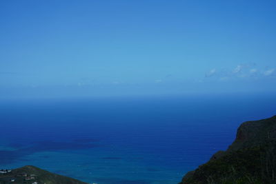 Scenic view of sea against blue sky