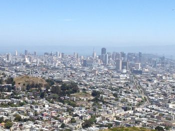 High angle view of buildings against sky in city