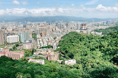 High angle view of townscape against sky