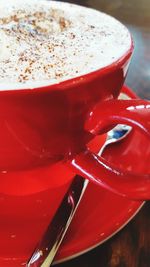 High angle view of coffee cup on table