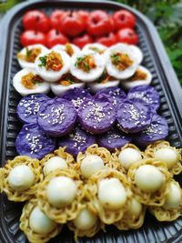 High angle view of food on table