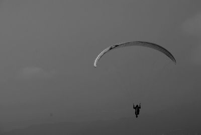 Low angle view of person paragliding against sky