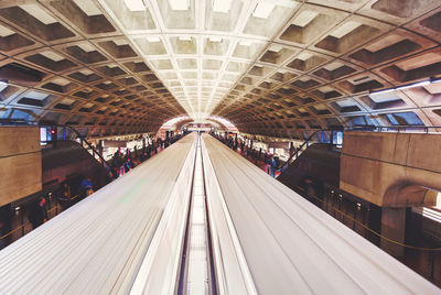 High angle view of train at railroad station platform