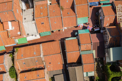 High angle view of shopping cart at construction site