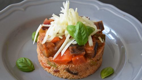 High angle view of meal served in plate