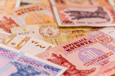 Full frame shot of coins on table