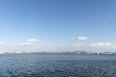 Scenic view of sea against blue sky