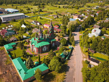 High angle view of street amidst buildings in city