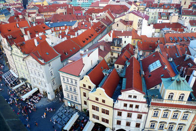 High angle view of buildings in city