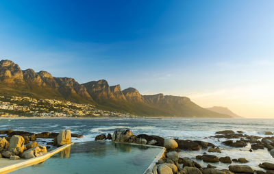 Scenic view of sea against blue sky