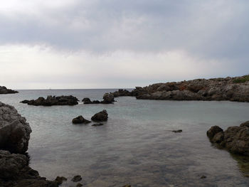 Rocks in sea against sky