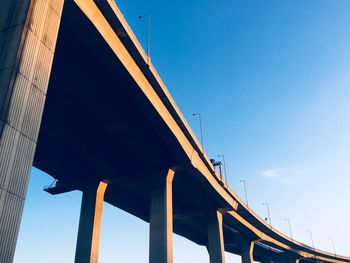 Low angle view of bridge against clear blue sky