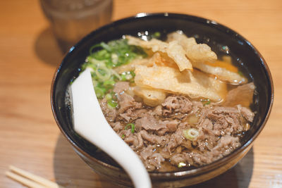 High angle view of food in bowl on table