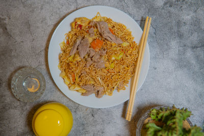 High angle view of meal served in plate