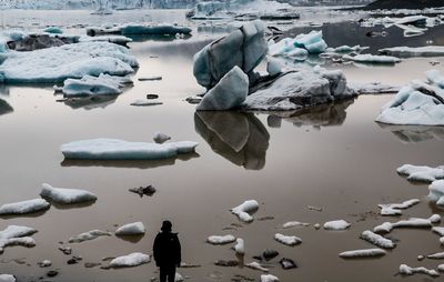 High angle view of frozen lake