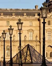 Street light against building