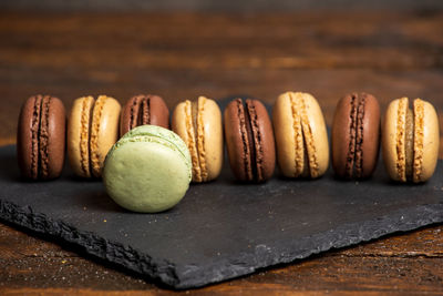 Close-up of macarons on table