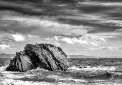 Scenic view of sea against dramatic sky