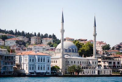 View of buildings in city against clear sky