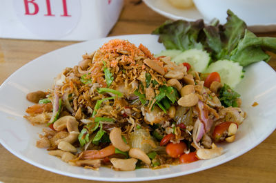 Close-up of salad in plate on table