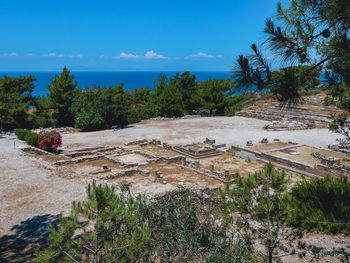 View of the ruins of old kamiros in greece.