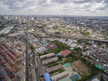 High angle view of cityscape against sky