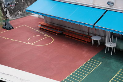 High angle view of basketball court
