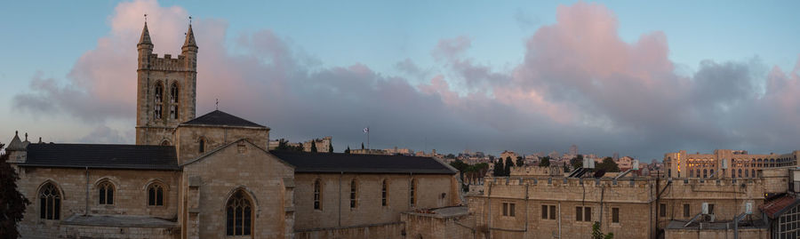 Panoramic view of temple building against sky