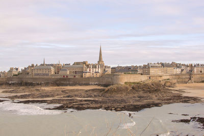 View of the walled city of saint-malo from the sea, france