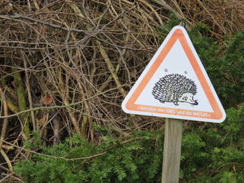 Close-up of information sign on field