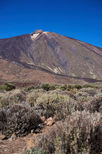 Scenic view of mountain against blue sky