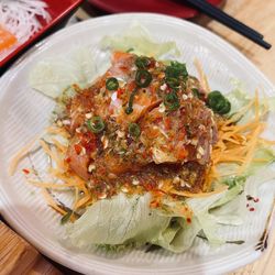 High angle view of fish in plate on table