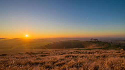 Scenic view of field against sky during sunset