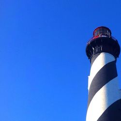 Low angle view of lighthouse against clear blue sky