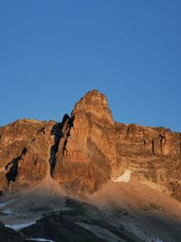 Rock formations against clear blue sky