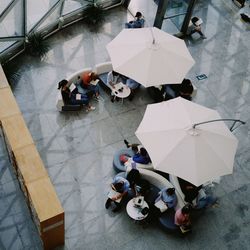 High angle view of people on floor
