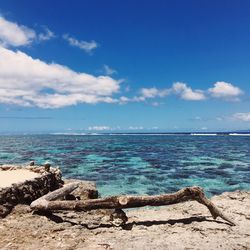 Scenic view of sea against blue sky