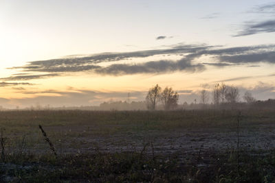 Scenic view of landscape against sky during sunset