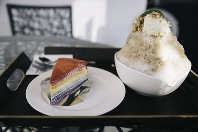 Close-up of cake in plate on table