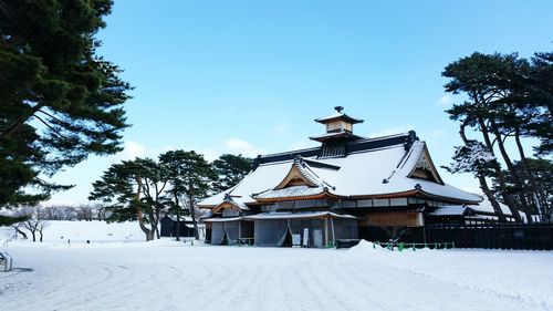 Built structure against clear sky during winter