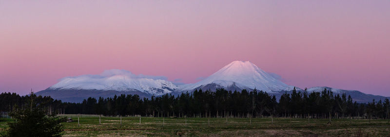 Scenic view of snowcapped mountains against sky during winter