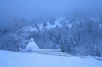 Snow covered landscape against sky