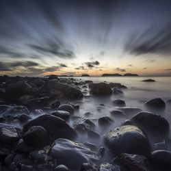 Scenic view of sea at sunset